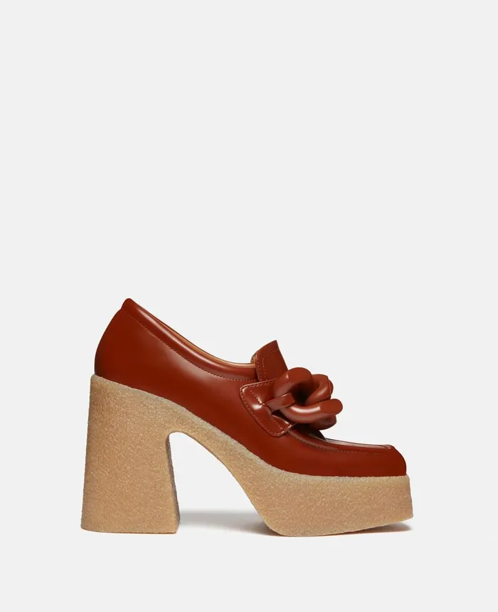 Stella McCartney Skyla Chunky Heel Loafers Tan Women Heels