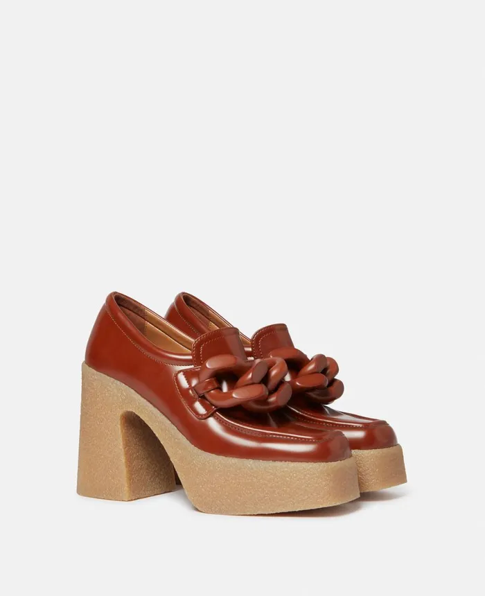 Stella McCartney Skyla Chunky Heel Loafers Tan Women Heels