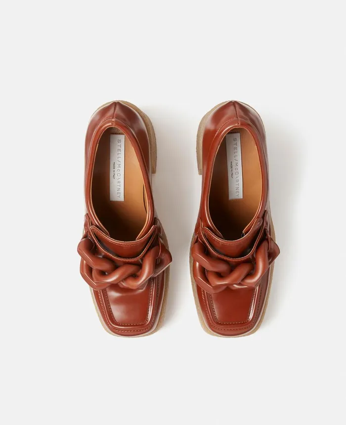 Stella McCartney Skyla Chunky Heel Loafers Tan Women Heels
