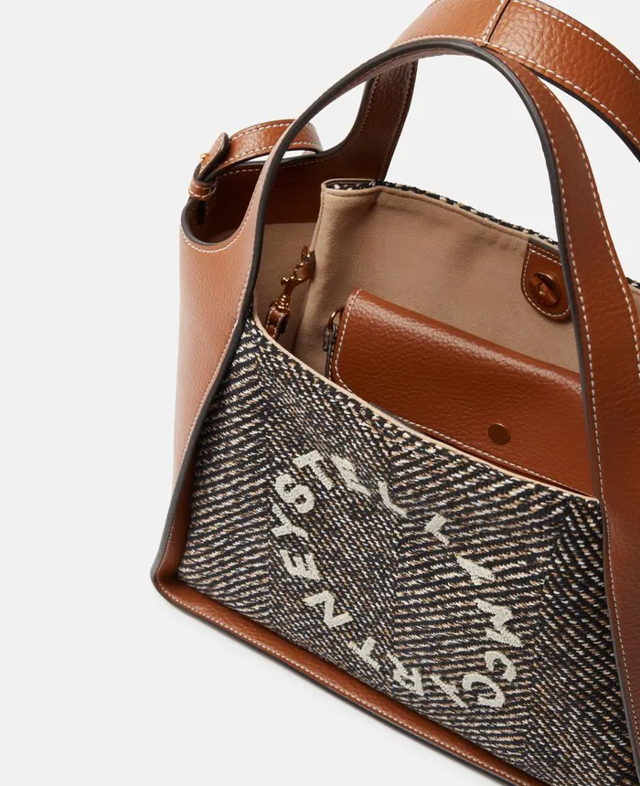 Stella McCartney Stella Logo Herringbone Weave Crossbody Bag Blackpecan Women TopHandle Bags Stella McCartney Stella Logo Herringbone Weave Crossbody Bag Blackpecan Women TopHandle Bags