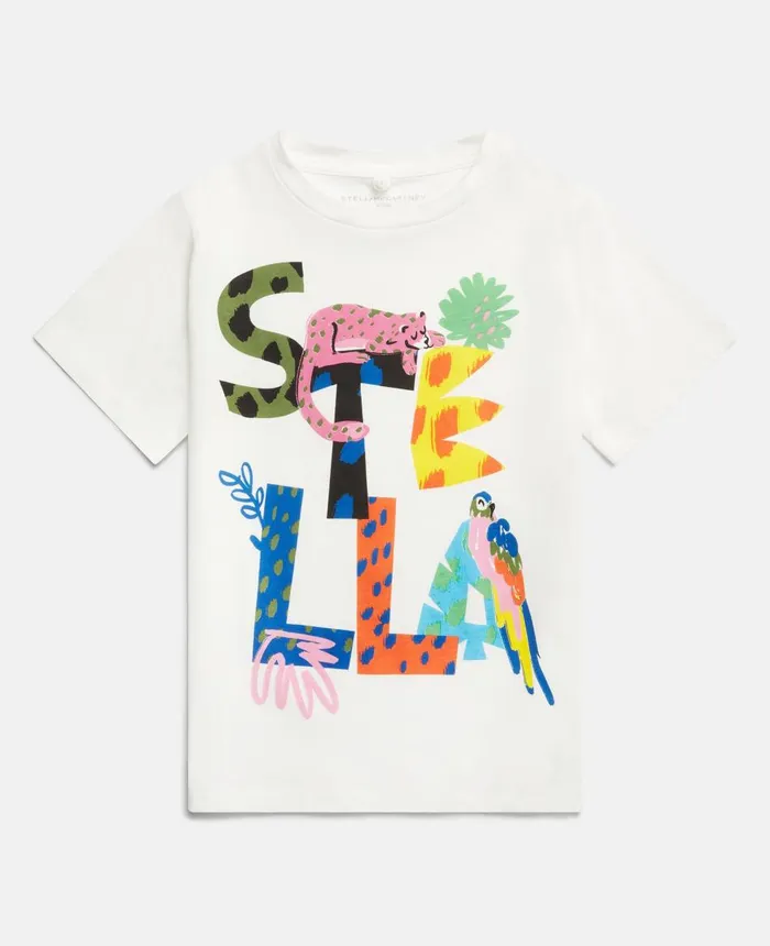 Stella McCartney Stella Logo Jungle Print TShirt White Kids TShirts And Tops