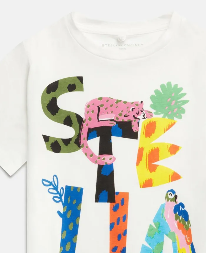Stella McCartney Stella Logo Jungle Print TShirt White Kids TShirts And Tops Stella McCartney Stella Logo Jungle Print TShirt White Kids TShirts And Tops