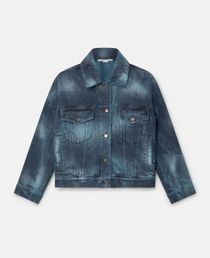Stella McCartney TieDye Oversized Denim Jacket Aquamarine Women Coats And Jackets