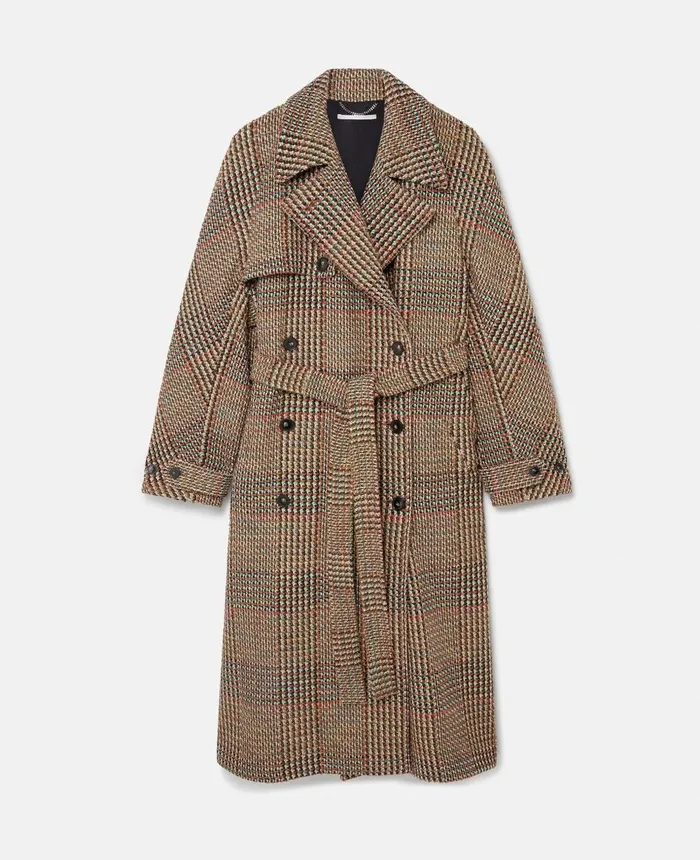 Stella McCartney Tweed Belted Long Coat Brown Women Coats And Jackets