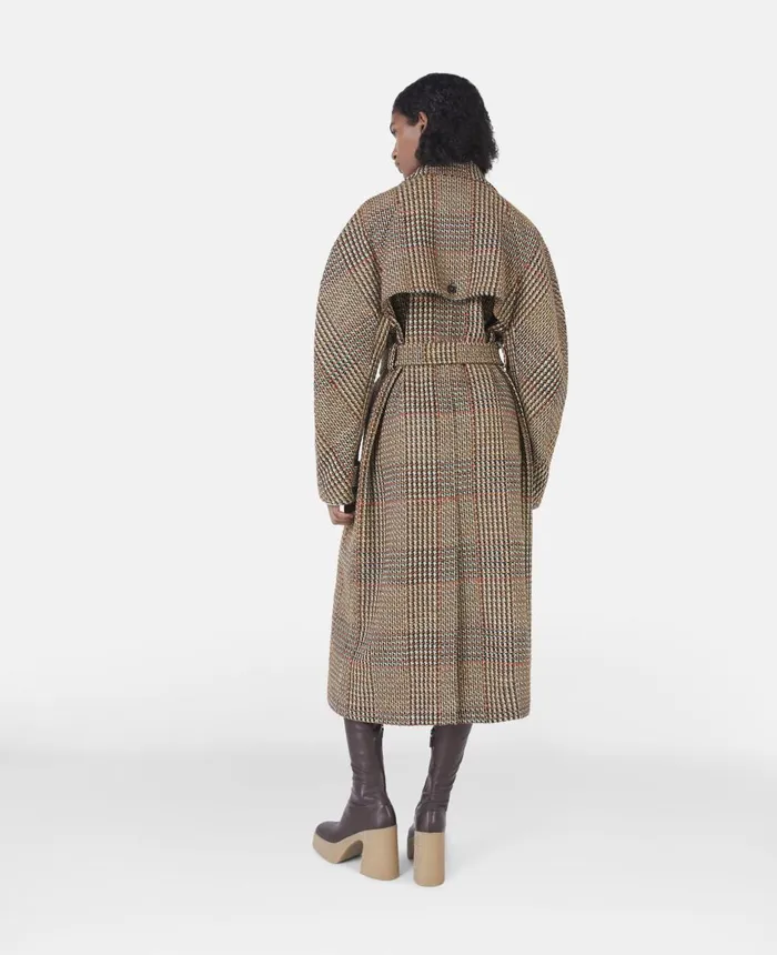 Stella McCartney Tweed Belted Long Coat Brown Women Coats And Jackets