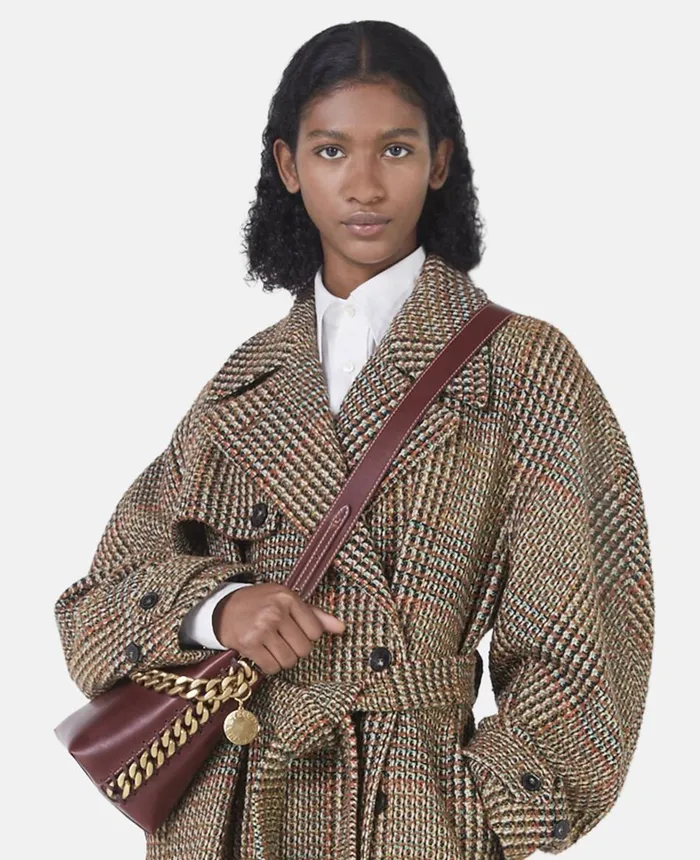 Stella McCartney Tweed Belted Long Coat Brown Women Coats And Jackets