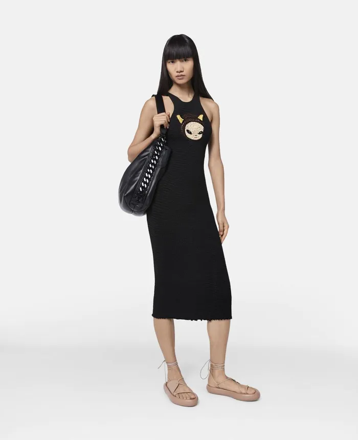 Stella McCartney Upset Kitty Crochet Patch Racerback Midi Dress Black Women Dresses Stella McCartney Upset Kitty Crochet Patch Racerback Midi Dress Black Women Dresses