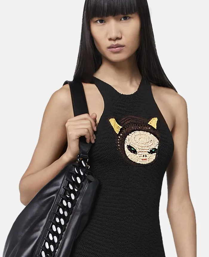 Stella McCartney Upset Kitty Crochet Patch Racerback Midi Dress Black Women Dresses Stella McCartney Upset Kitty Crochet Patch Racerback Midi Dress Black Women Dresses