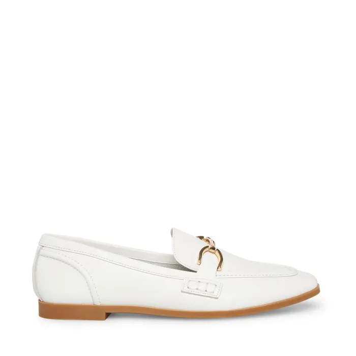 Steve Madden Carrine White Leather Womens Loafers and Flats
