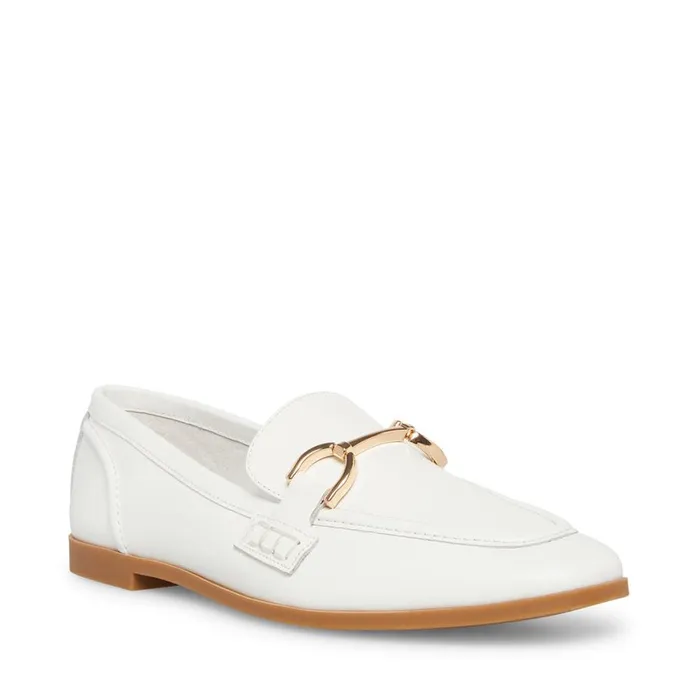 Steve Madden Carrine White Leather Womens Loafers and Flats