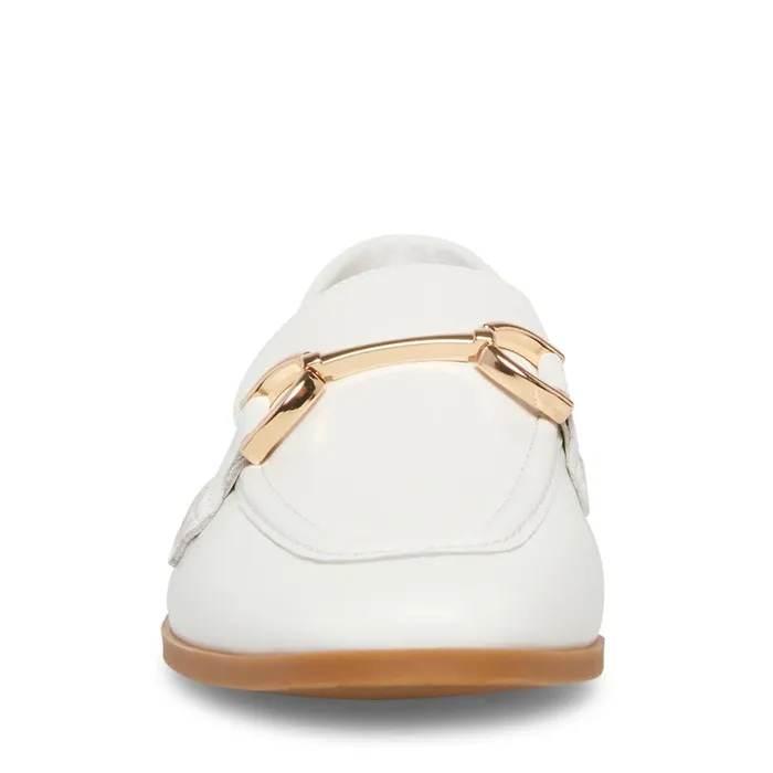 Steve Madden Carrine White Leather Womens Loafers and Flats