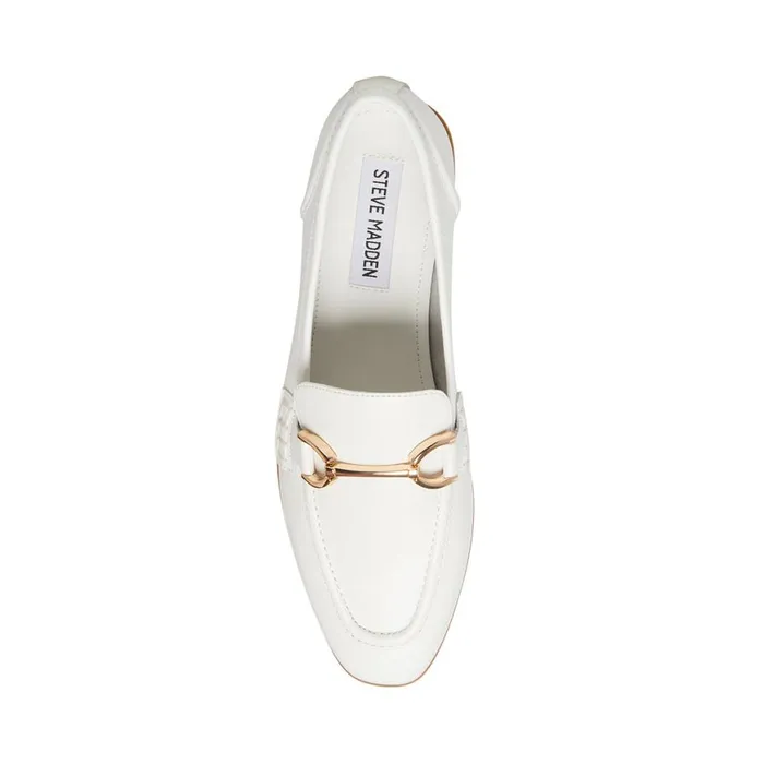Steve Madden Carrine White Leather Womens Loafers and Flats