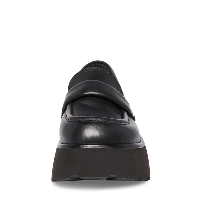 Steve Madden Jaxi Black Leather Womens Loafers and Flats