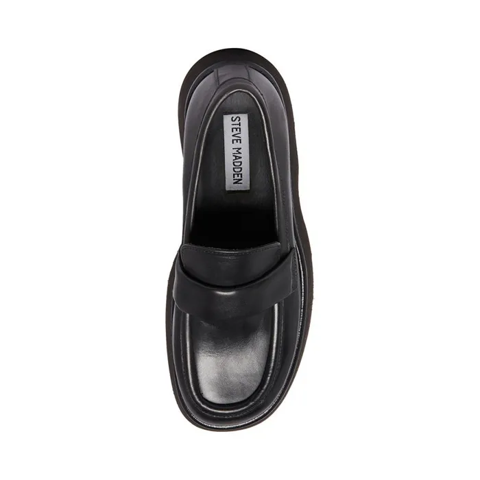 Steve Madden Jaxi Black Leather Womens Loafers and Flats