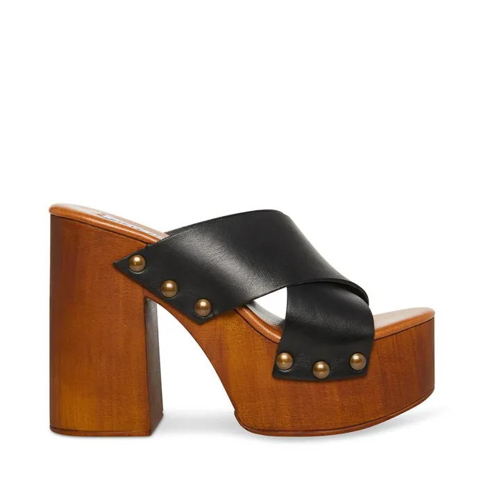 Steve Madden Lacey Black Leather Womens Heels