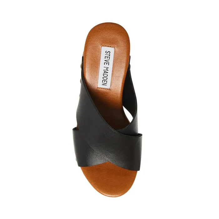 Steve Madden Lacey Black Leather Womens Heels