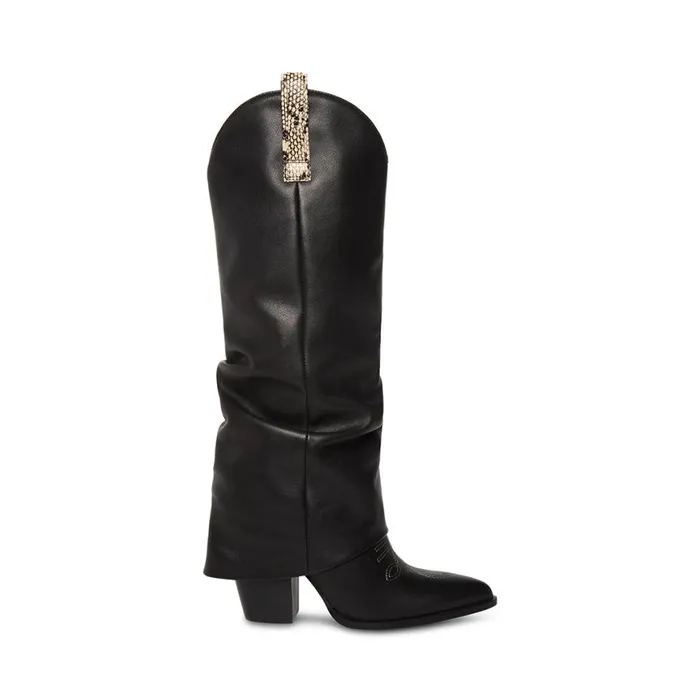 Steve Madden Lassy Black Leather Womens Boots and Booties