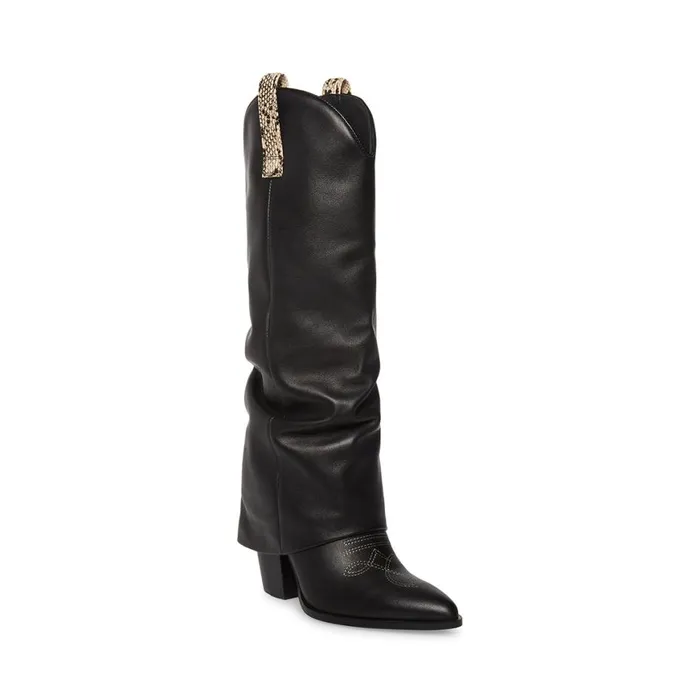 Steve Madden Lassy Black Leather Womens Boots and Booties Steve Madden Lassy Black Leather Womens Boots and Booties