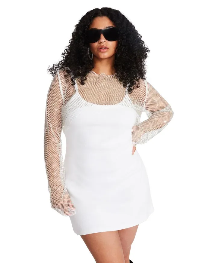 Steve Madden Mesh Rhinestone Bolero White Womens Tops and Shirts