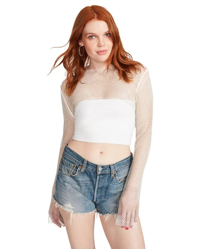 Steve Madden Mesh Rhinestone Bolero White Womens Tops and Shirts