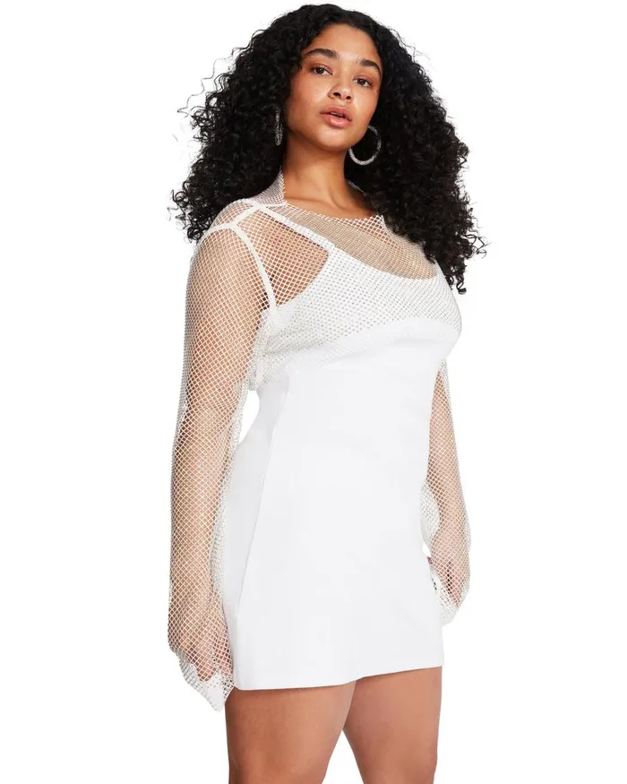 Steve Madden Mesh Rhinestone Bolero White Womens Tops and Shirts
