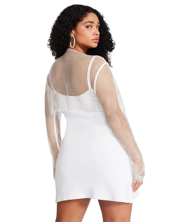 Steve Madden Mesh Rhinestone Bolero White Womens Tops and Shirts