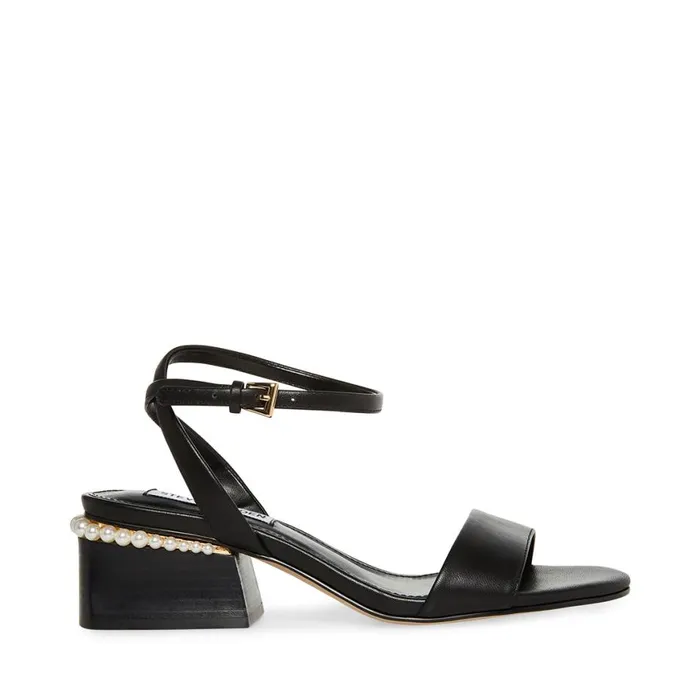 Steve Madden Nora Black Leather Womens Sandals