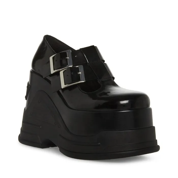 Steve Madden Phase Black Leather Womens Loafers and Flats