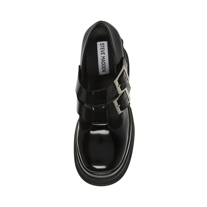 Steve Madden Phase Black Leather Womens Loafers and Flats