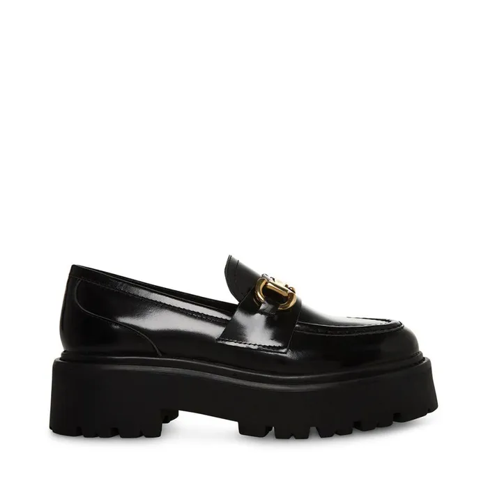 Steve Madden Roux Black Leather Womens Loafers and Flats