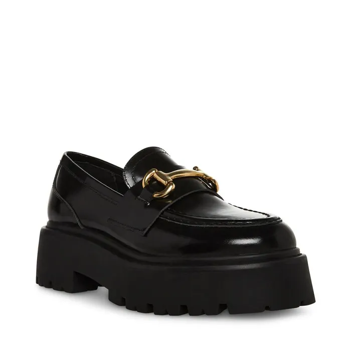Steve Madden Roux Black Leather Womens Loafers and Flats