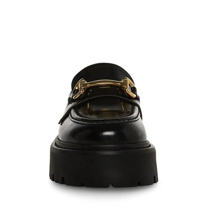 Steve Madden Roux Black Leather Womens Loafers and Flats