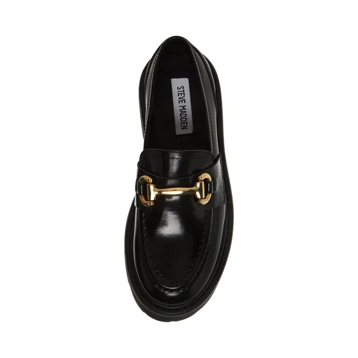 Steve Madden Roux Black Leather Womens Loafers and Flats