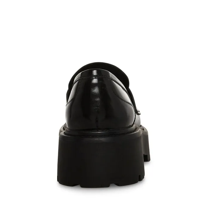 Steve Madden Roux Black Leather Womens Loafers and Flats