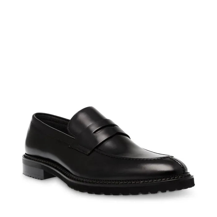 Steve Madden Saban Black Leather Mens Loafers