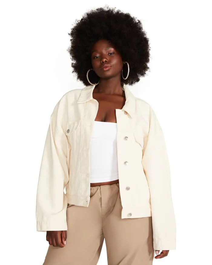 Steve Madden Sienna Denim Jacket Cream Womens Jackets and Coats