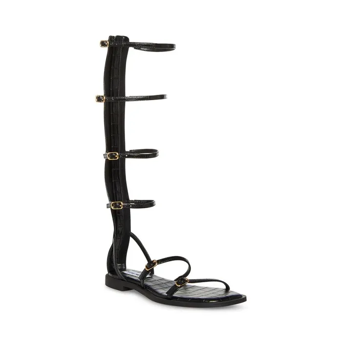 Steve Madden Spartan Black Crocodile Womens Sandals