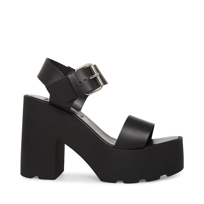 Steve Madden Vesta Black Leather Womens Sandals