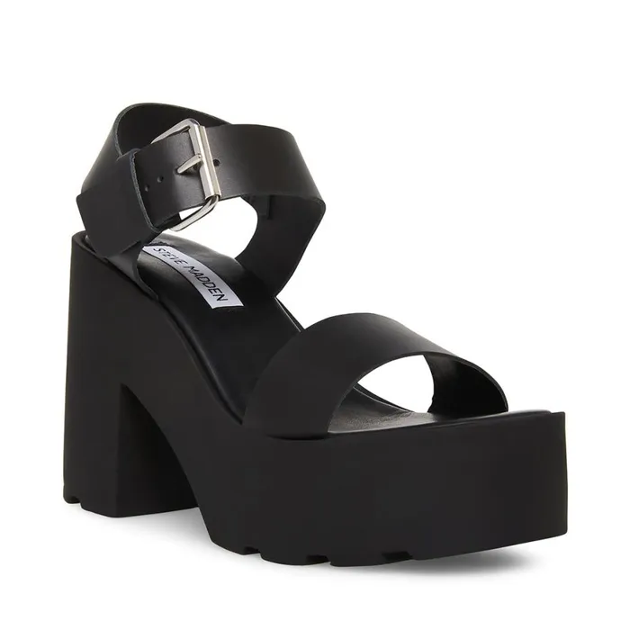 Steve Madden Vesta Black Leather Womens Sandals