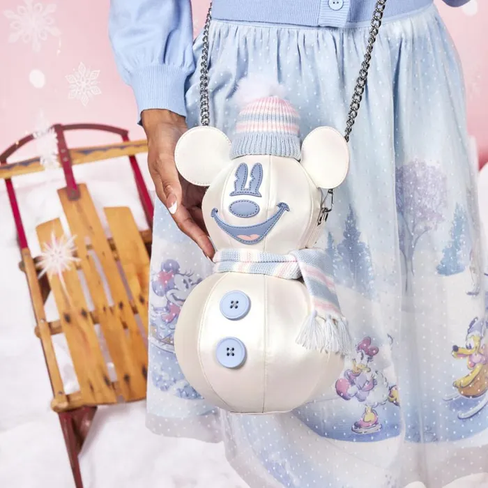 Stitch Shoppe Mickey Mouse Exclusive Winter Snowman Iridescent Figural Crossbody Bag Unisex Loungefly Crossbody Bags