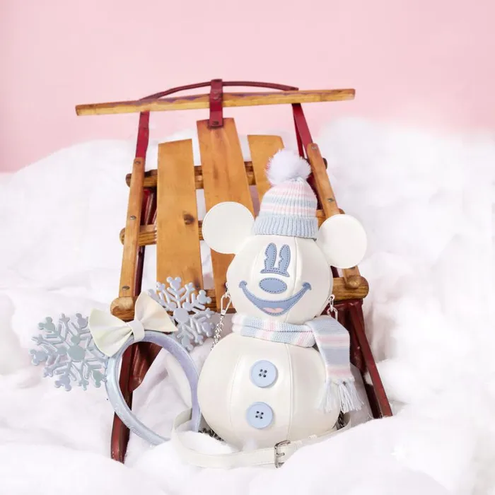 Stitch Shoppe Mickey Mouse Exclusive Winter Snowman Iridescent Figural Crossbody Bag Unisex Loungefly Crossbody Bags