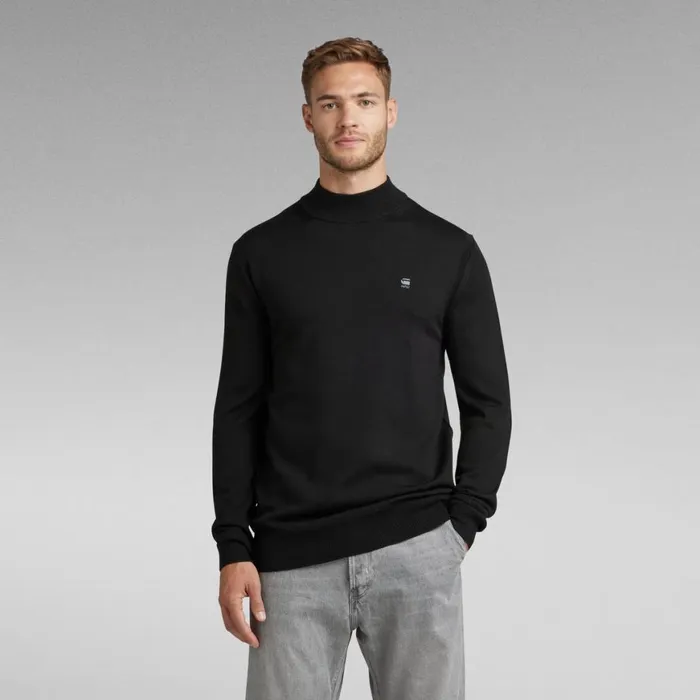 Sweaters Men GStar RAW Premium Core Mock Knit Dark Black