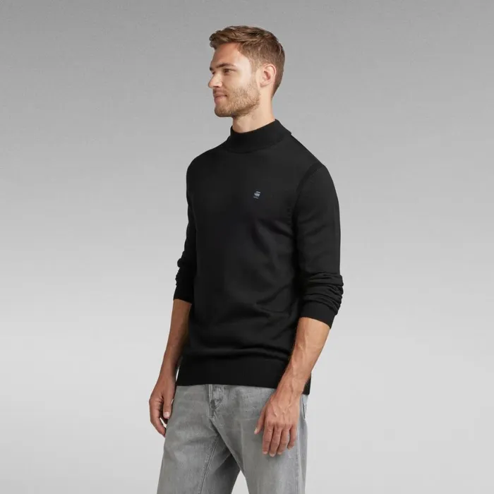 Sweaters Men GStar RAW Premium Core Mock Knit Dark Black