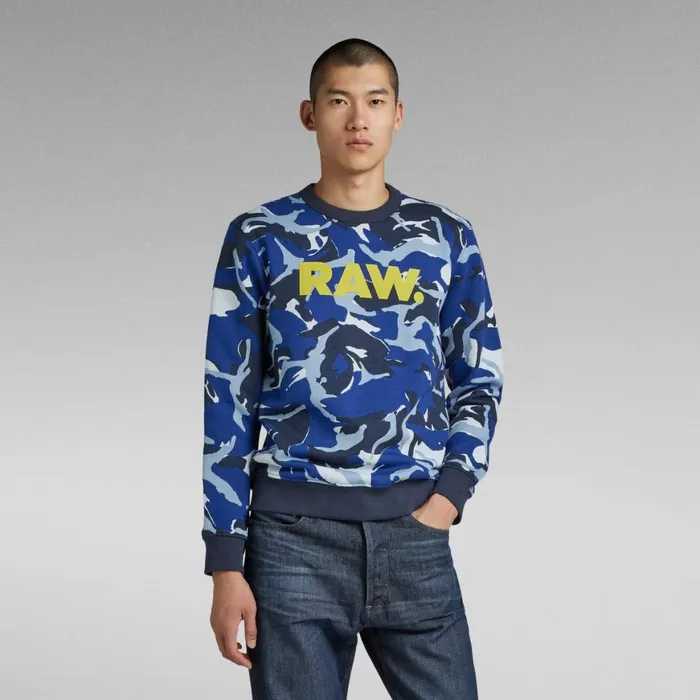 Sweatshirts and Hoodies Men GStar RAW Camo RAW Sweater Sartho Blue Woodland Camo Sweatshirts and Hoodies Men GStar RAW Camo RAW Sweater Sartho Blue Woodland Camo