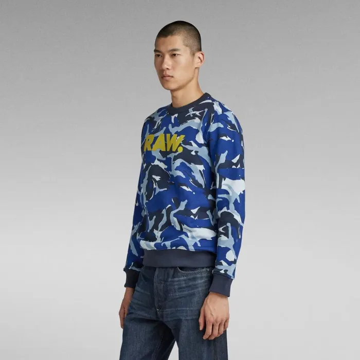 Sweatshirts and Hoodies Men GStar RAW Camo RAW Sweater Sartho Blue Woodland Camo
