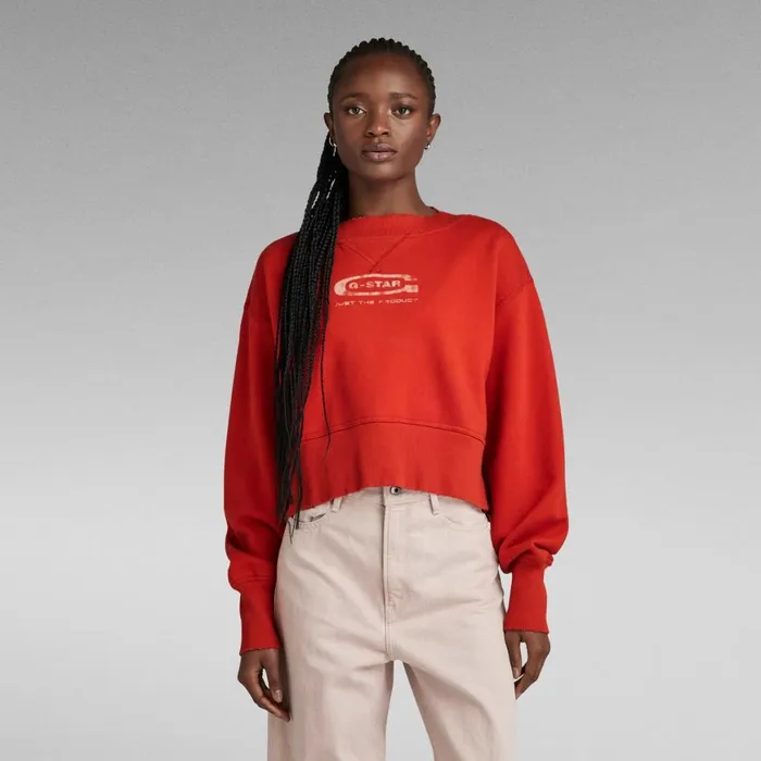Sweatshirts and Hoodies Women GStar RAW Vintage Cropped Logo Loose Sweater Rooibos Tea