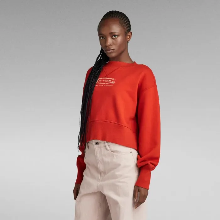 Sweatshirts and Hoodies Women GStar RAW Vintage Cropped Logo Loose Sweater Rooibos Tea