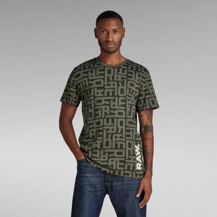 TShirts and Polos Men GStar RAW Faded Allover Print TShirt Asfalt Raw Font