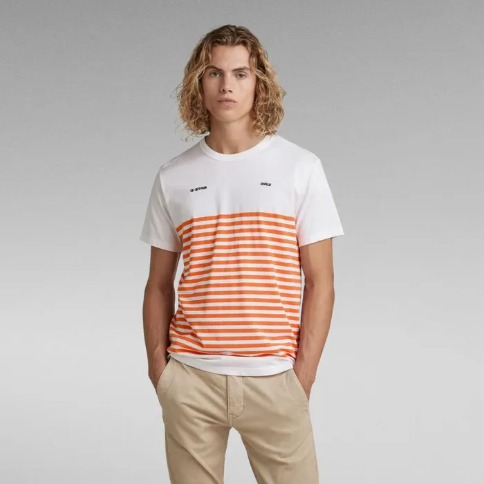 TShirts and Polos Men GStar RAW Placed Stripe Graphic TShirt Whiteburned Orange Stripe TShirts and Polos Men GStar RAW Placed Stripe Graphic TShirt Whiteburned Orange Stripe