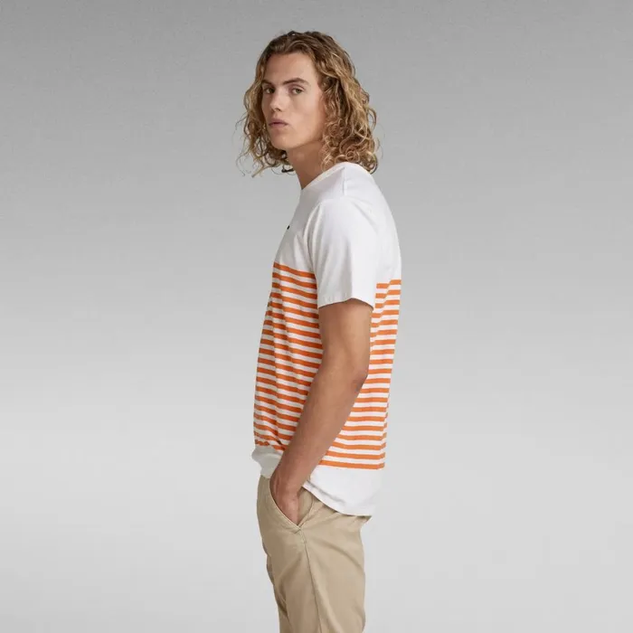 TShirts and Polos Men GStar RAW Placed Stripe Graphic TShirt Whiteburned Orange Stripe
